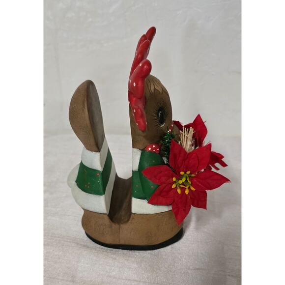 Vintage Christmas Raindeer Hand-painted, Red Poinsetta, Napkin Holderin Holder - Picture 5 of 6